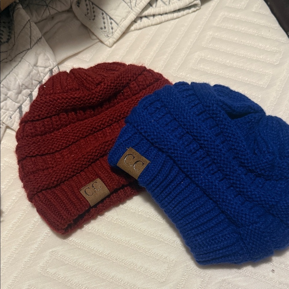 C.C Women's Knit and Sequin Beanie Set - Burgundy, Royal Blue